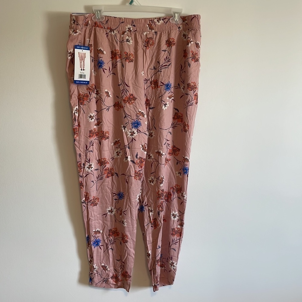 Boho Feminine Floral Pants Business Joggers Jessica Simpson Cadie Pink LG Comfy